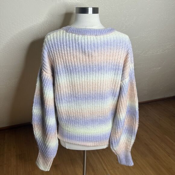 Zara Sweater Womens XL Rainbow Pastel Striped Knit Balloon Sleeves NEW - Picture 8 of 9